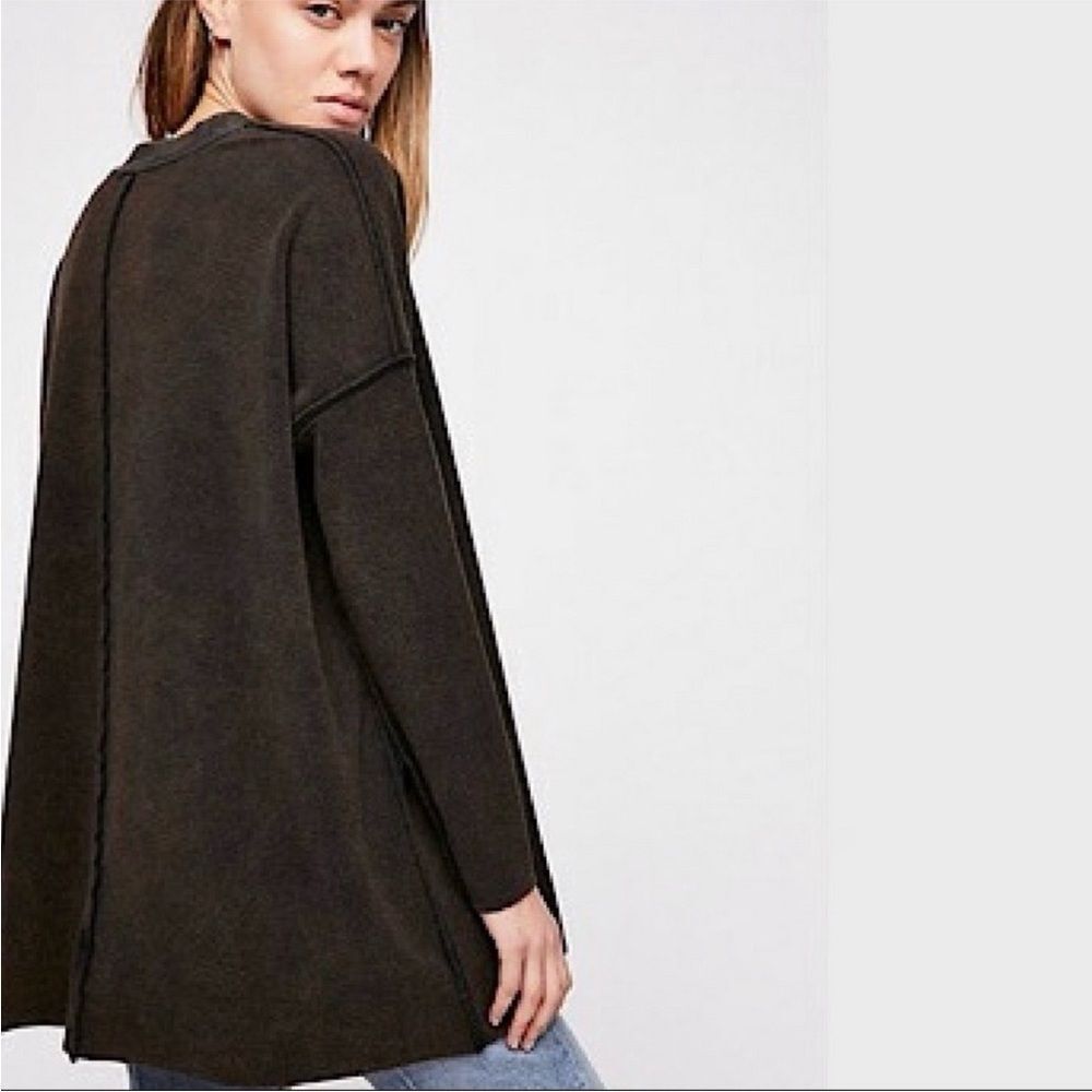 Free People Washed Ashore Black Brown CrewNeck Sweatshirt Sz S Slouchy Oversized